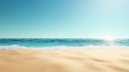 Fototapeta premium Tropical beach, turquoise waves rolling onto golden sand, 3D illustration