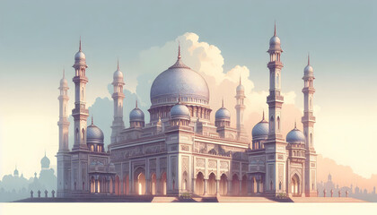 Naklejka premium Ornate Mosque with Minarets