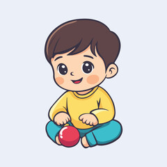 Cartoon baby boy in playing with a ball vector illustration 