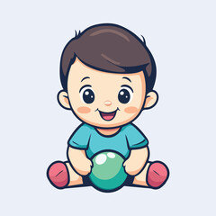 Cartoon baby boy in playing with a ball vector illustration 