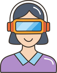 Girl uses augmented reality thanks to modern glasses minimal vector Ilustration