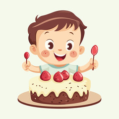 Cute little boy with birthday cake vector illustration 