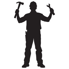 black Silhouette vector of a group of labor men are standing with tools, Labor Day vector silhouette with white background