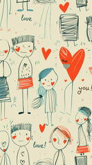 Desktop wallpaper for phone valentine's day love, hugs, heart. Illustration, color and black and white.