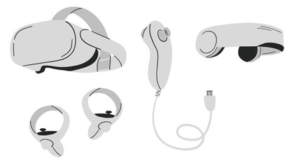 Virtual reality headset icon set, monochrome style. VR headset for immersive virtual reality simulator. Technology glasses, modern gadgets, eyewear, headgear for digital entertainment.Vector illustrat