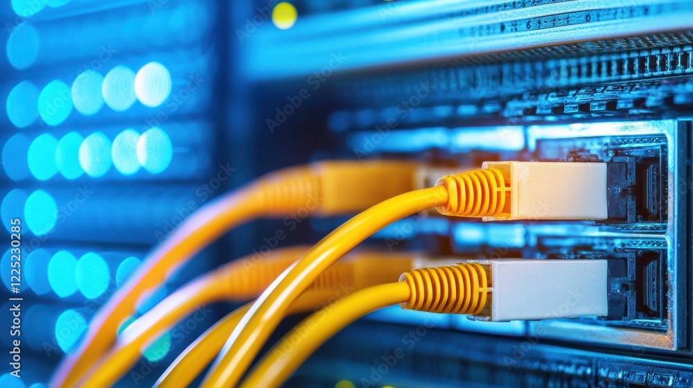 Poster interconnected network cables and computer components in data center