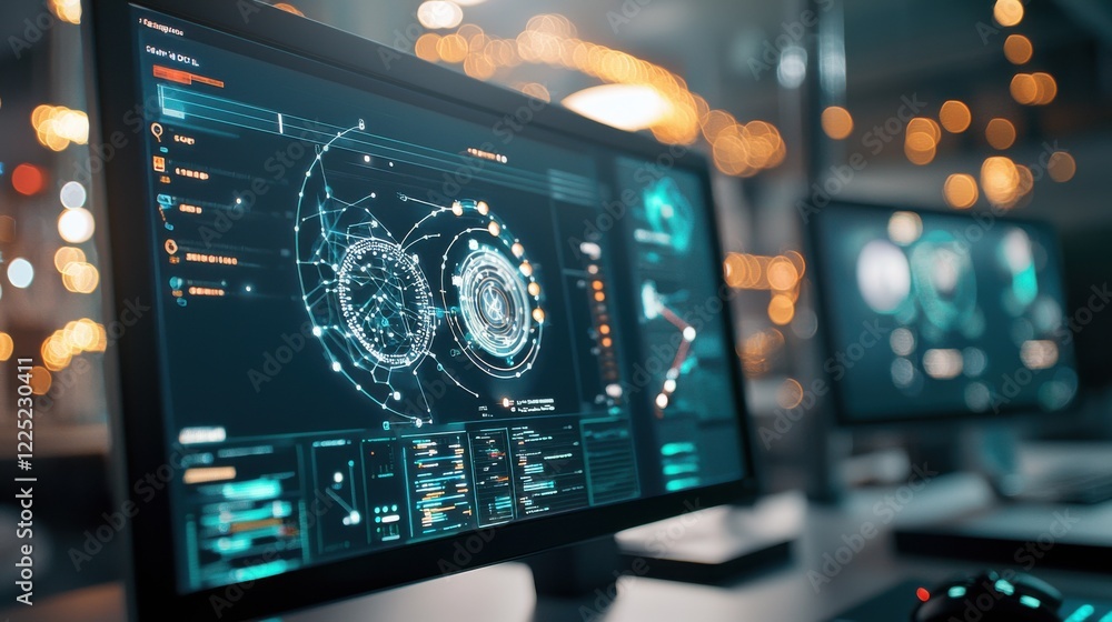 Poster futuristic digital dashboard with advanced analytics and financial data visualization