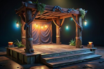 interior of a hotel wooden square display stage background.