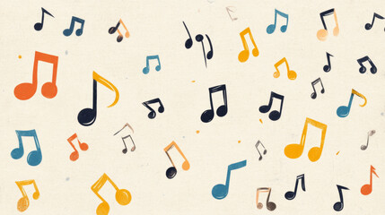 Colorful music notes create lively and cheerful pattern on light background