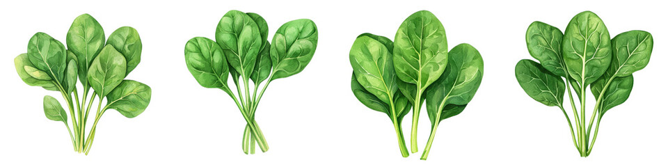 Fresh spinach leaves in various bunches, vibrant and healthy