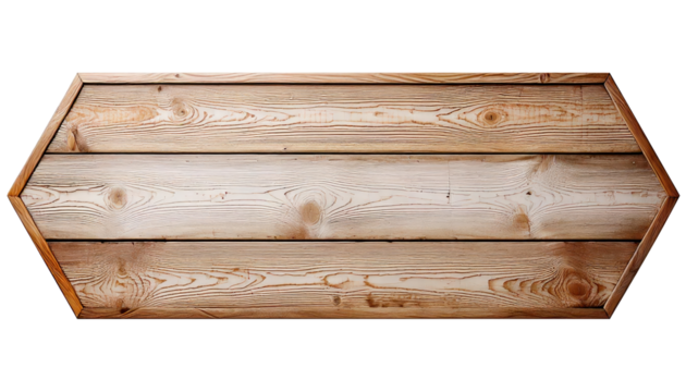 A wooden sign with a triangle shape and a white background. The sign is made of wood and has a rustic feel to it