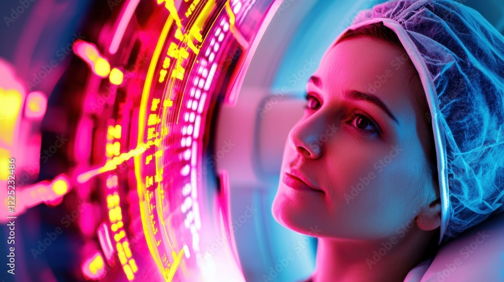 Poster futuristic holographic data projection on abstract sci fi interface