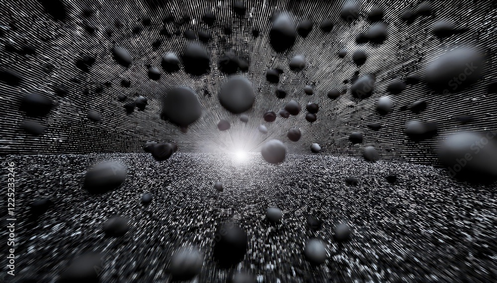 Poster striking image of a black particle filled background from at a mesmerizing swarm of dense black part