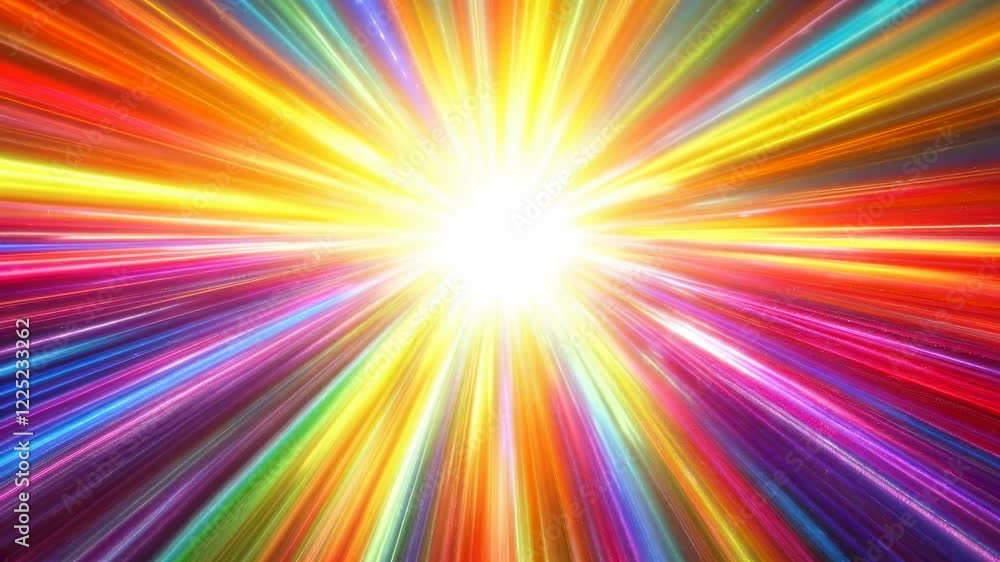 Aufkleber vibrant rainbow light rays burst from a bright white center, creating a dynamic and energetic visual