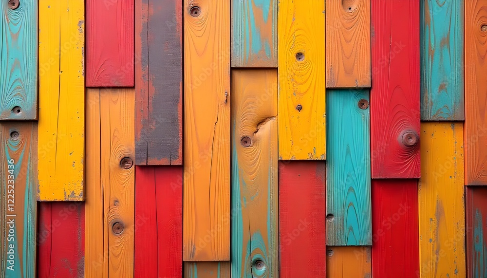 Leinwandbilder a contemporary abstract pattern featuring vibrant wood paneling in a variety of colorful shades, sea