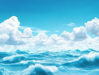 Ocean and sky, seamless blend of waves and clouds, 3D illustration