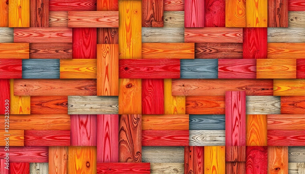 Fototapete a contemporary abstract pattern featuring vibrant wood paneling in a variety of colorful shades, sea