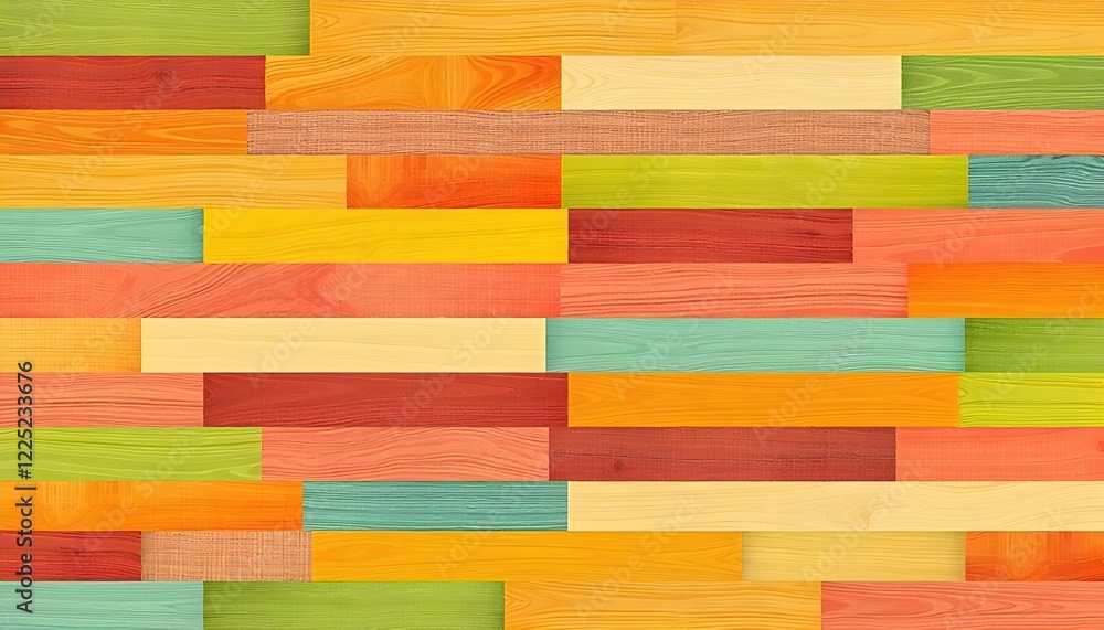 Fototapete a contemporary abstract pattern featuring vibrant wood paneling in a variety of colorful shades, sea