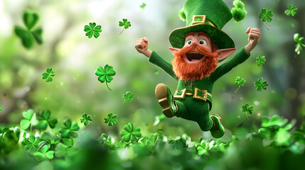 St. Patrick's Day abstract green background decorated with shamrock leaves. Patrick Day pub party celebrating. Abstract Beer art design magic backdrop. Widescreen clovers on black with copy space