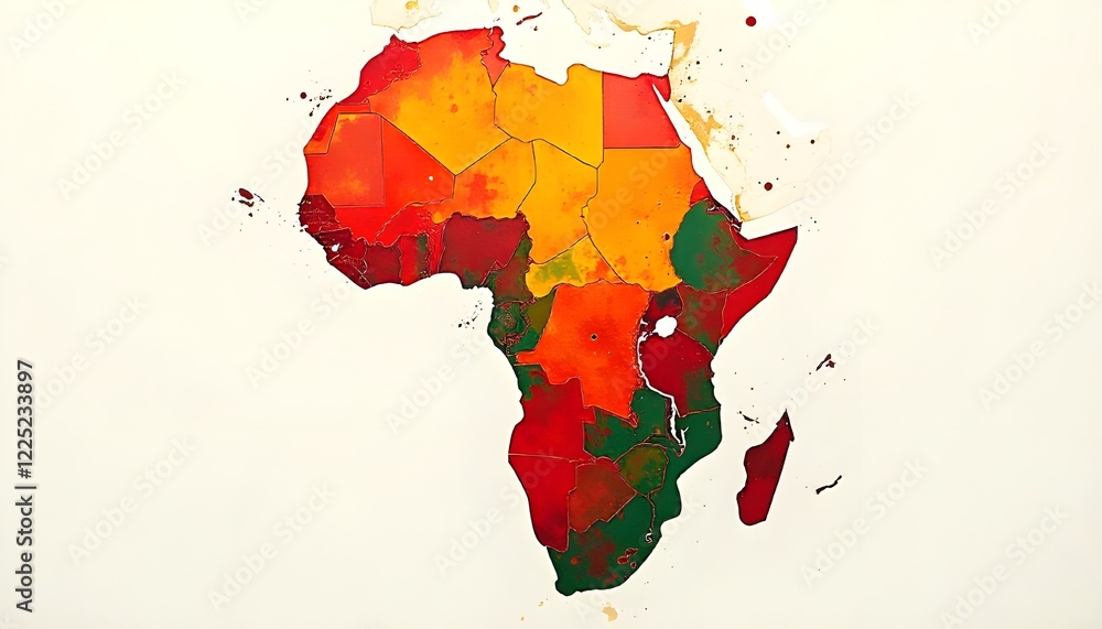 Aufkleber an image showcasing a vibrant abstract painting in the shape of the african continent, creatively bl