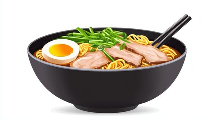 Delicious bowl of ramen featuring noodles, sliced pork, green onions, and a soft-boiled egg