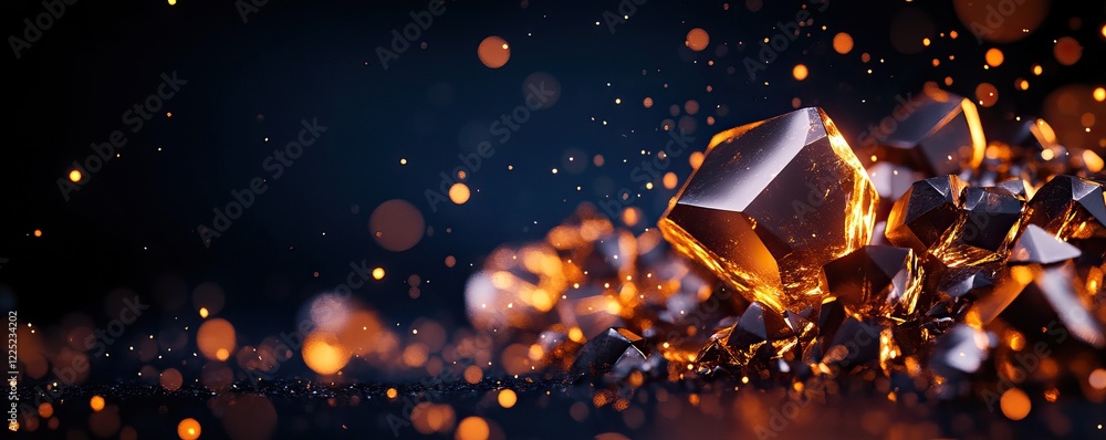 Aufkleber the image features shimmering orange crystals scattered against a dark background, creating a vibran