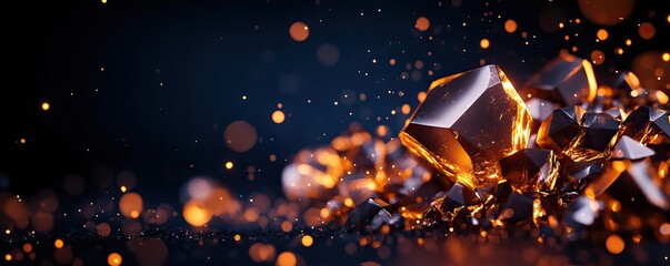 Obraz premium The image features shimmering orange crystals scattered against a dark background, creating a vibrant and dynamic visual effect.