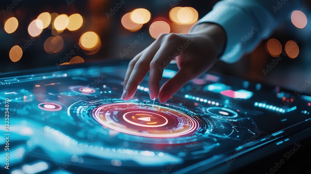 Poster futuristic digital dashboard with holographic interface and controls