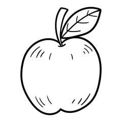 Hand drawn doodle apple with leaf on white background.
