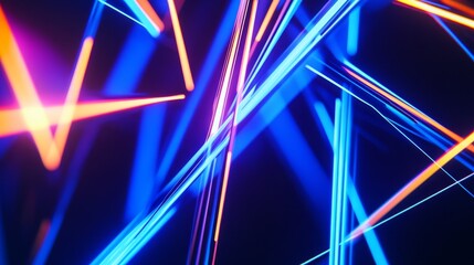 Abstract representation of vibrant light beams intersecting in a dark space, creating dynamic energy