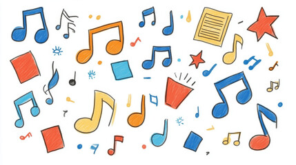 Obraz premium Colorful music notes and symbols create lively, artistic pattern
