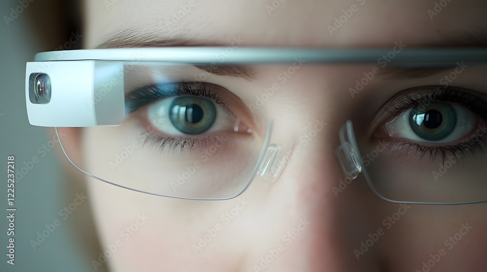 Poster closeup view of innovative eye-tracking glasses with sensors for precise user insights
