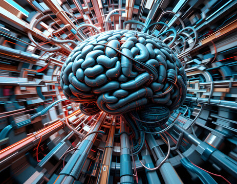 Here is the image based on your description, showcasing a dynamic and visually intense maze resembling a brain. Let me know if you'd like any adjustments or further refinements