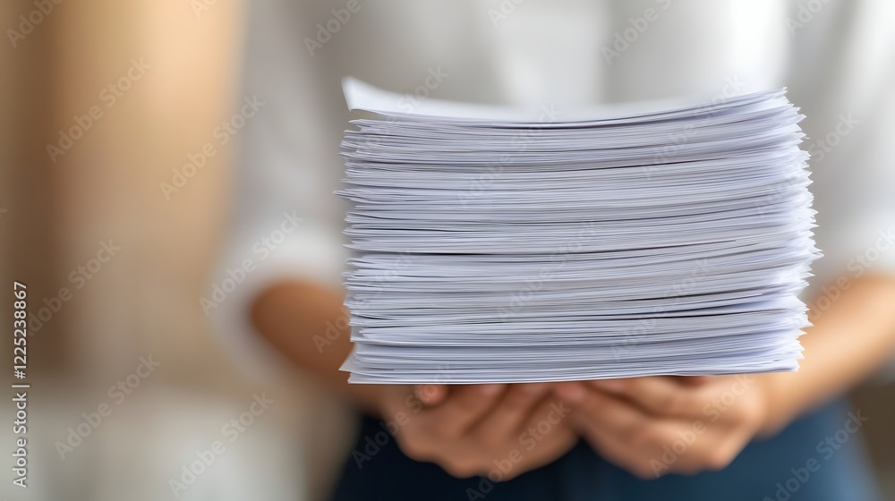 Poster professional manager distributing updated standard procedure documents during team briefing