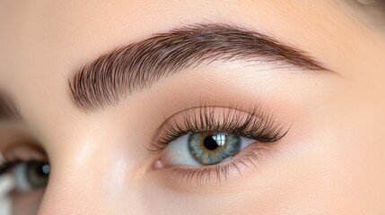 Fototapeta premium Closeup of a woman s beautiful natural looking face with flawless glowing skin and exquisitely styled eyebrows and eyelashes