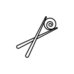 Chopsticks holding sushi roll outline icon Flat vector set outline © Krupal