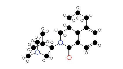 palonosetron molecule, structural chemical formula, ball-and-stick model, isolated image antiemetic agent