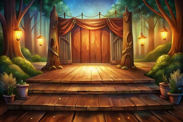 christmas tree in the room wooden square display stage background.