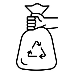 Hand with trash bag icon Flat vector set outline