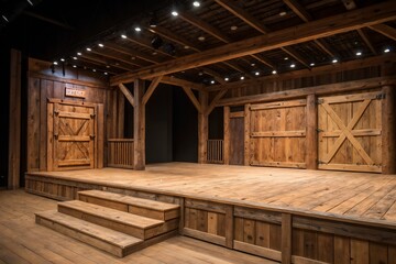 old wooden house wooden square display stage background.