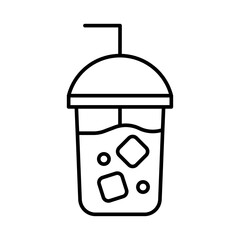 Iced coffee with ice cubes icon Flat vector set outline