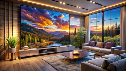 Urban exploration photography meets modern living: a landscape TV anchors a chic, adventurous room design.