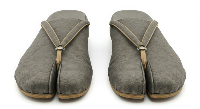 Pair of Gray Japanese Geta Sandals Isolated on White Background