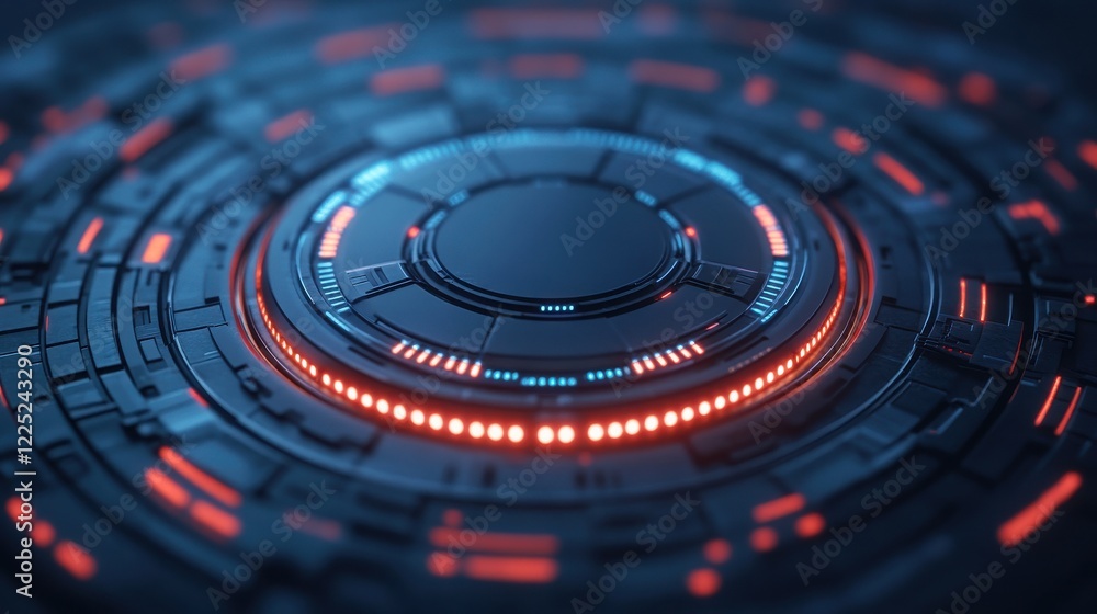 Poster futuristic technology background featuring a circular design with glowing lights and intricate detai