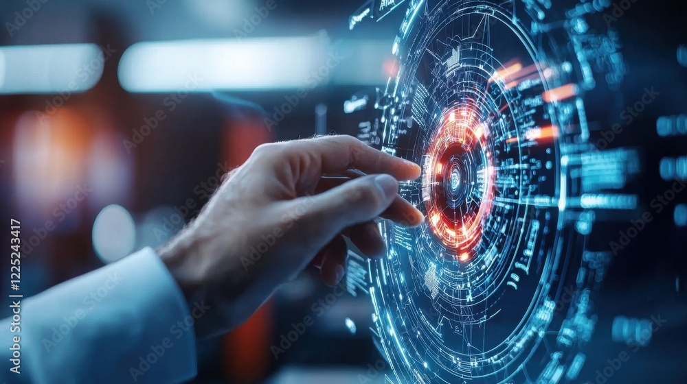 Poster futuristic digital hologram interface with gesture control and data analytics