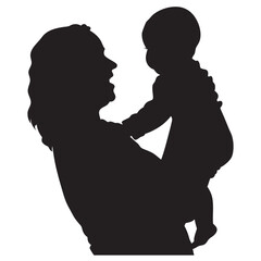 A mother holding her baby silhouette black filled vector Illustration icon set with white background