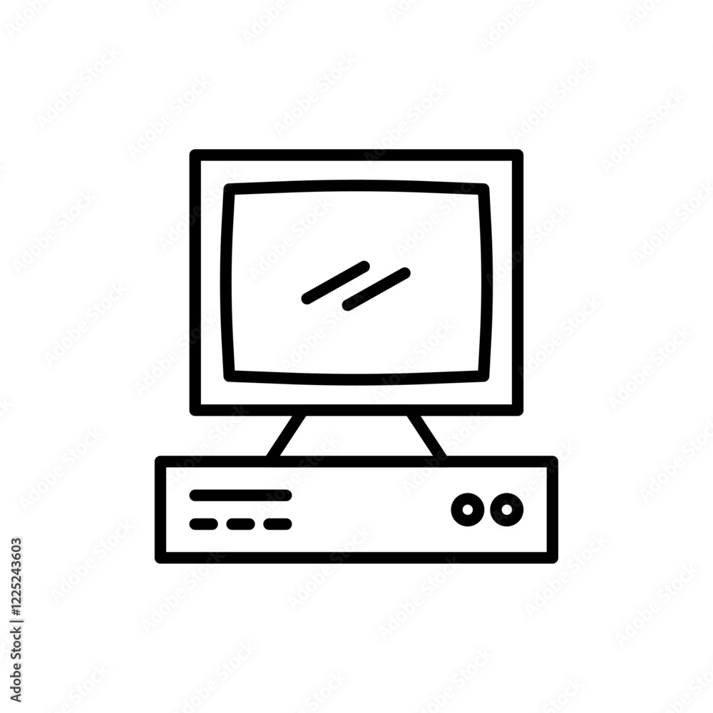 Poster old computer icon flat vector set outline