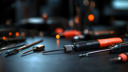 set of car electrical testing tools arranged on dark surface, showcasing precision and functionality