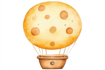 Whimsical hot air balloon illustration in warm tones featuring a cookie like design, ideal for dessert themed projects or children s art