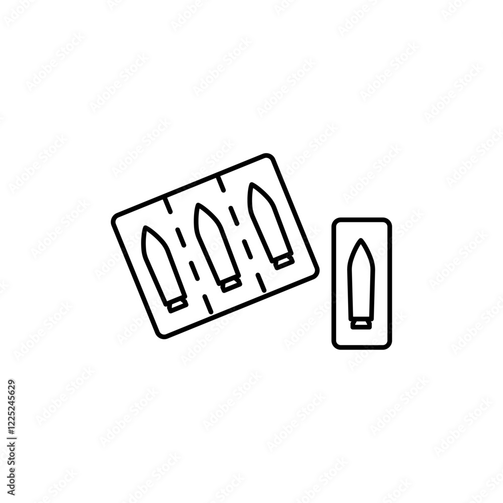 Poster suppository package line icon flat vector set outline